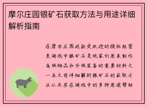 摩尔庄园银矿石获取方法与用途详细解析指南